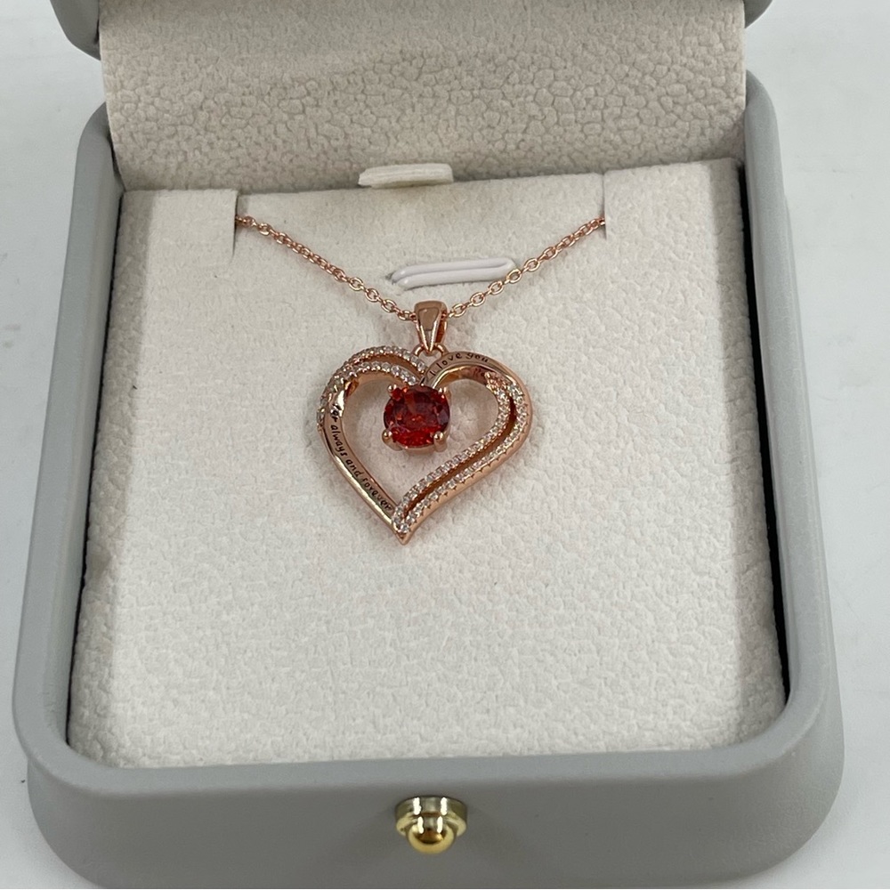 Women’s 20” Sterling Silver Chain Crystal Ruby Stone Heart Pendant Necklace